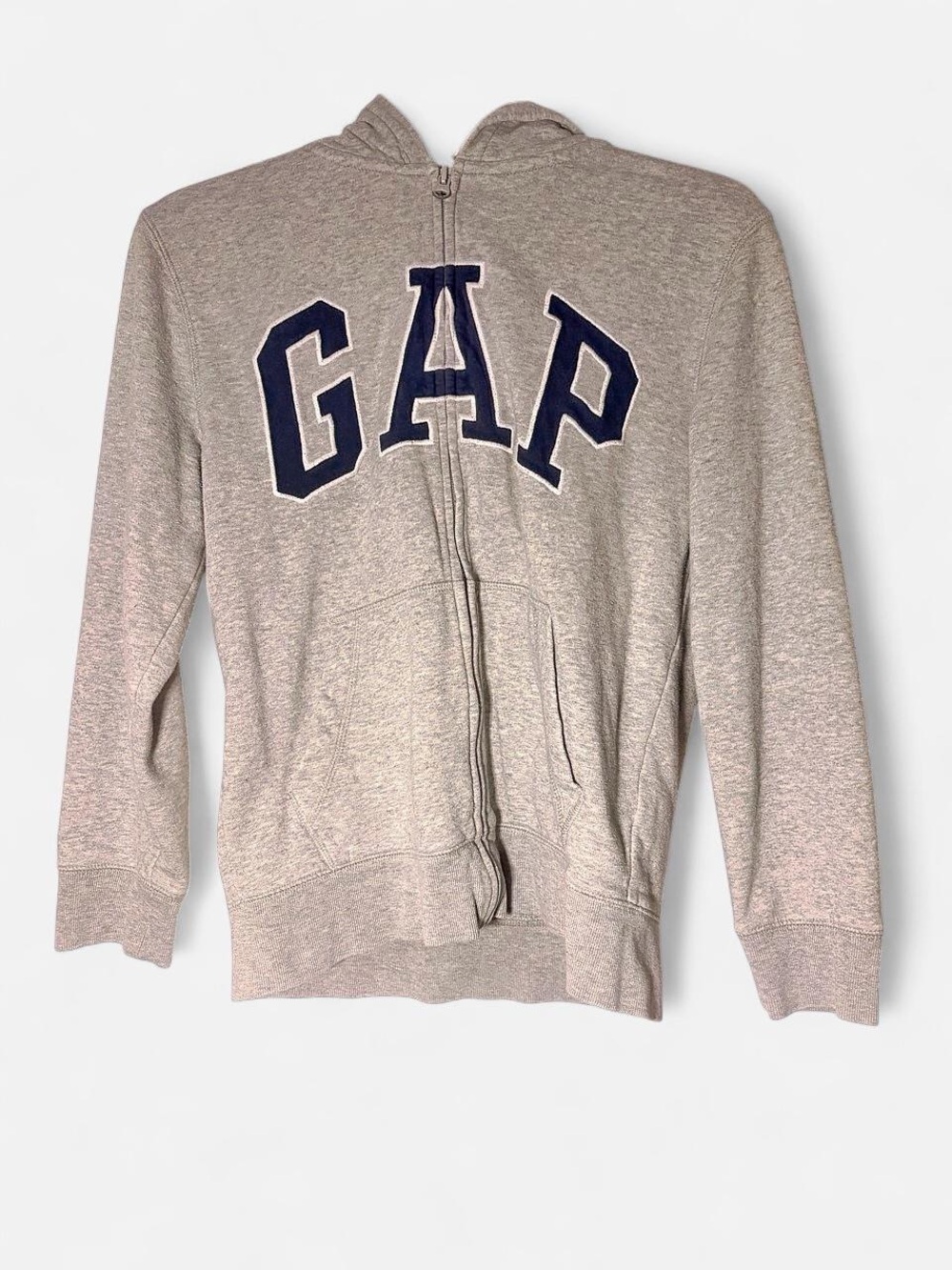 GAP Kids Heather Gray Full-Zip Hoodie with Navy Logo